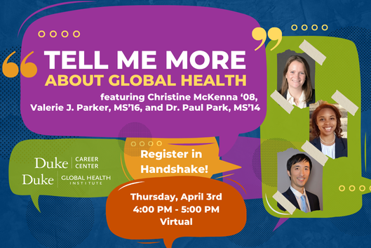 flyer for Tell Me More about Global Heath.